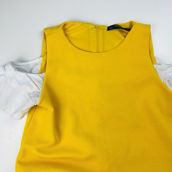 Zara Collection Yellow Ribbed Contrast White Off Shoulder Bardot Shift Dress - Picture 8 of 15